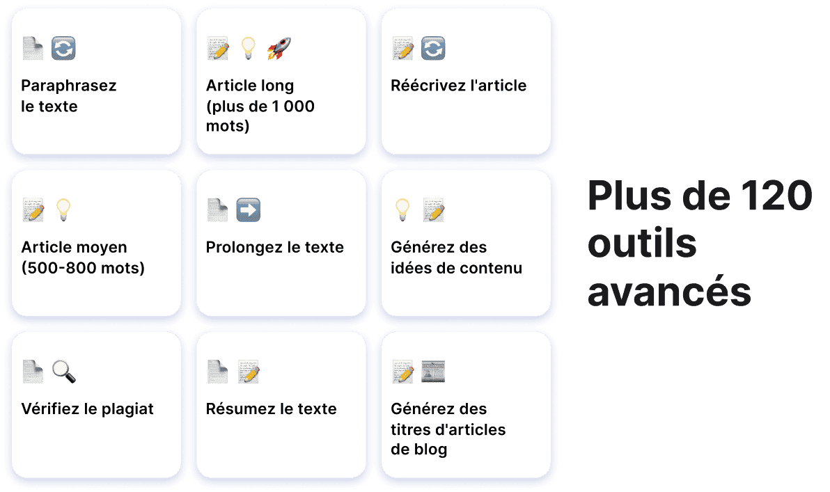 Plus de 120 outils avancés