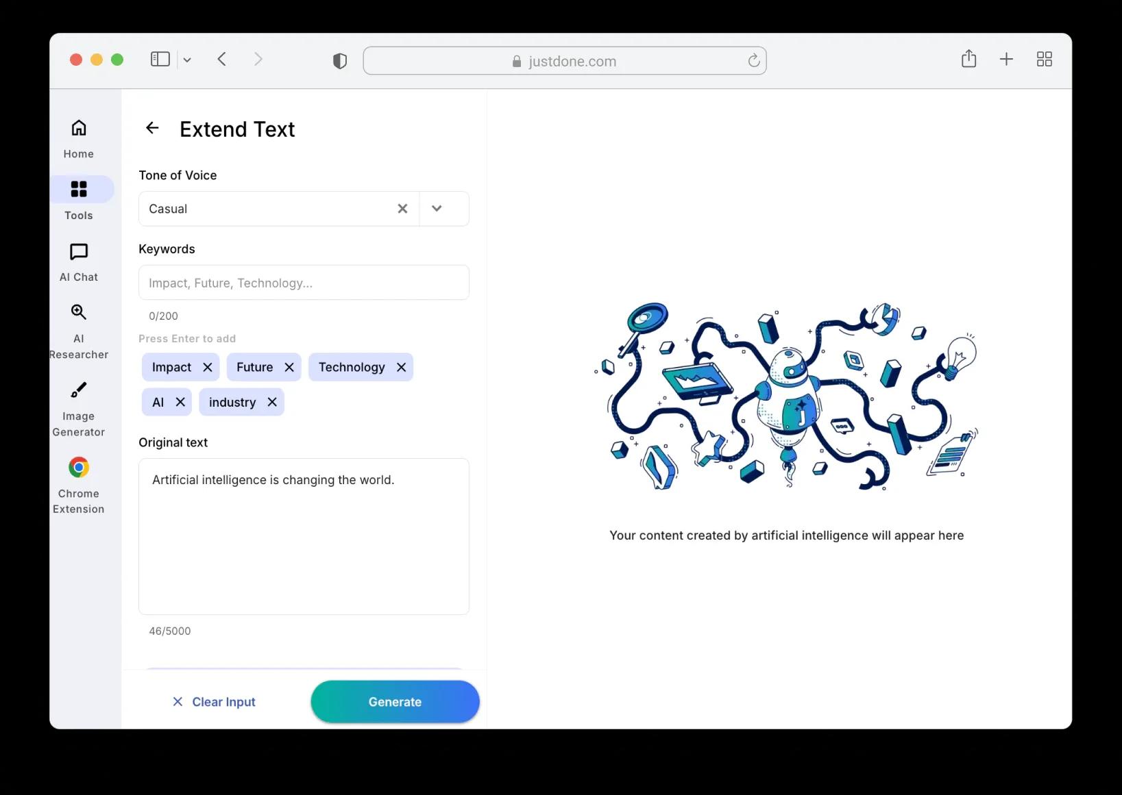 Add keywords to guide AI text expansion